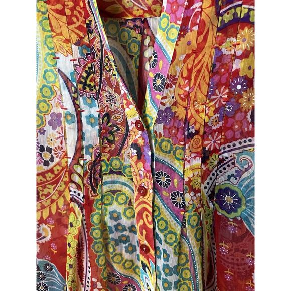 Soft Surroundings Women Tunic Blouse Top Sz M Multi Floral Boho Semi Sheer Artsy - Picture 7 of 8
